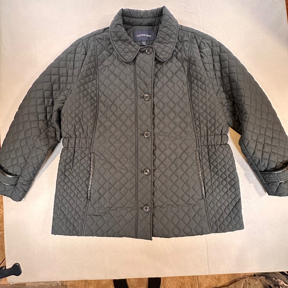 Lands End Primaloft Quilted Jacket Women's Black XL Petite Trim Coat